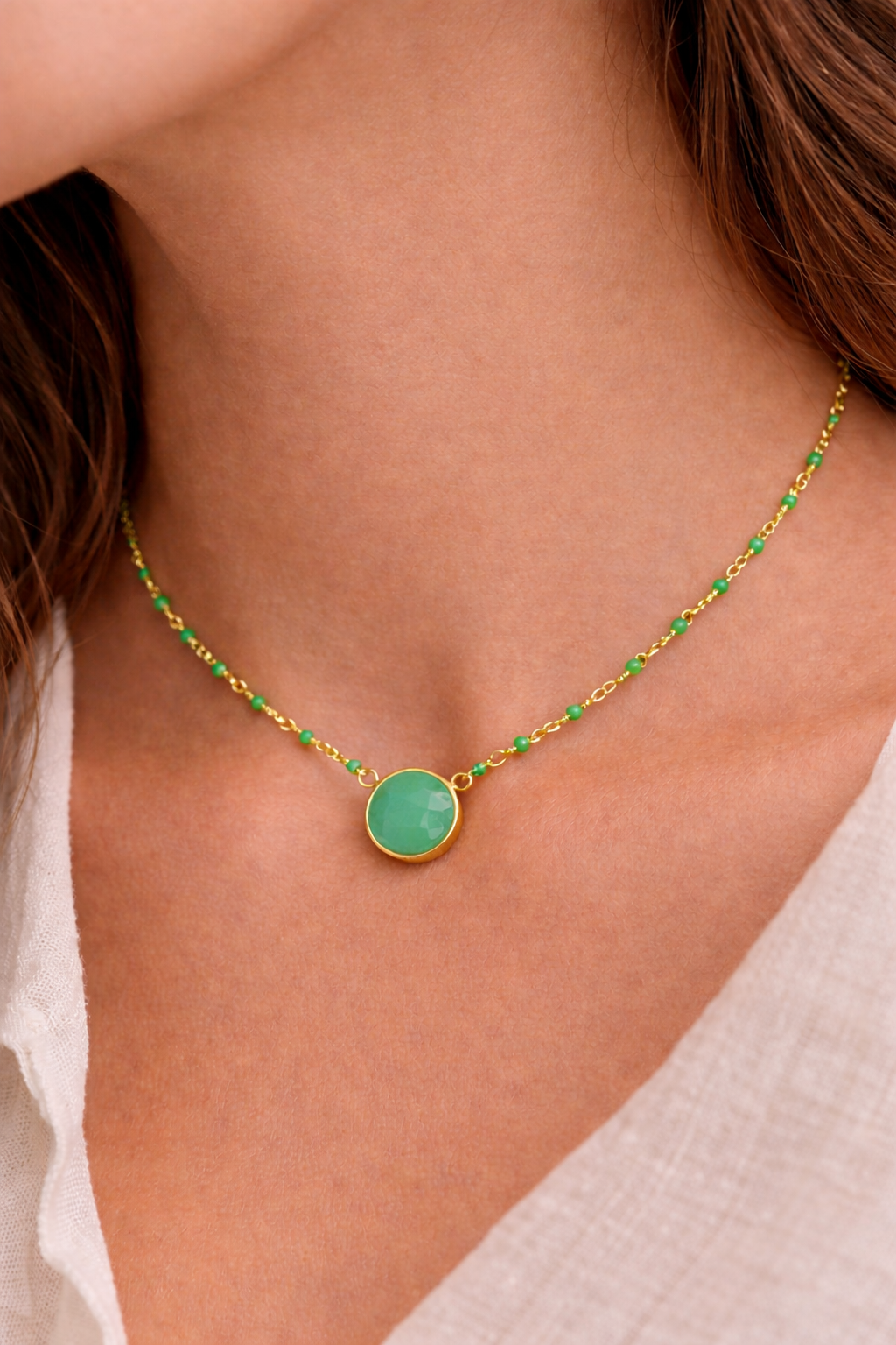 Collier Jade Vert Doré
