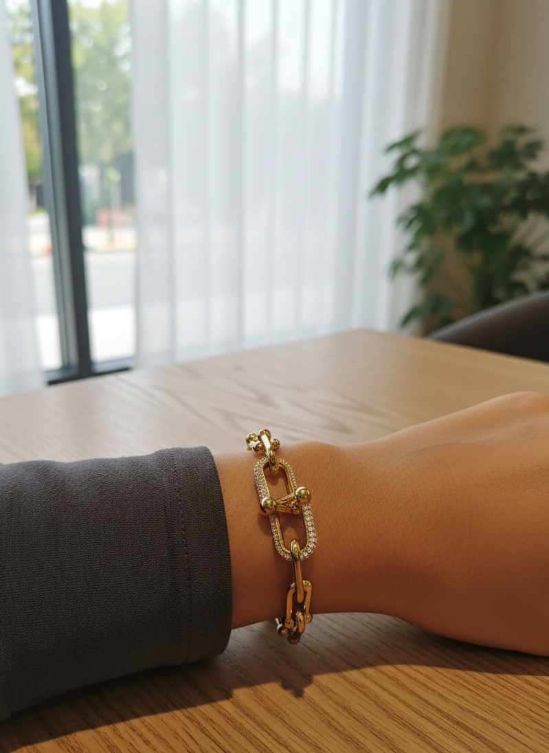 Bracelet Maillon Signature Doré Pavé