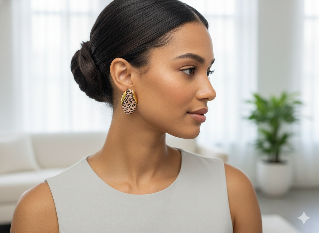 Boucles d’oreilles ovales dorées motif léopard