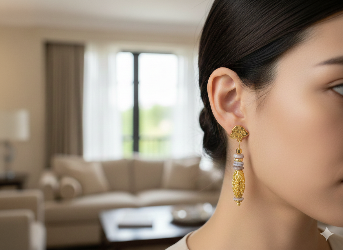 Boucles d’oreilles dorées perles blanches texturées