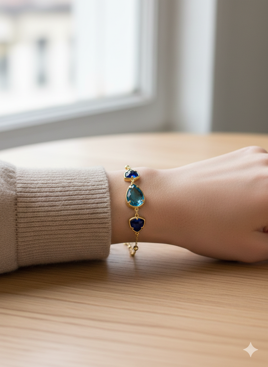 Bracelet Trilogie Saphir Doré