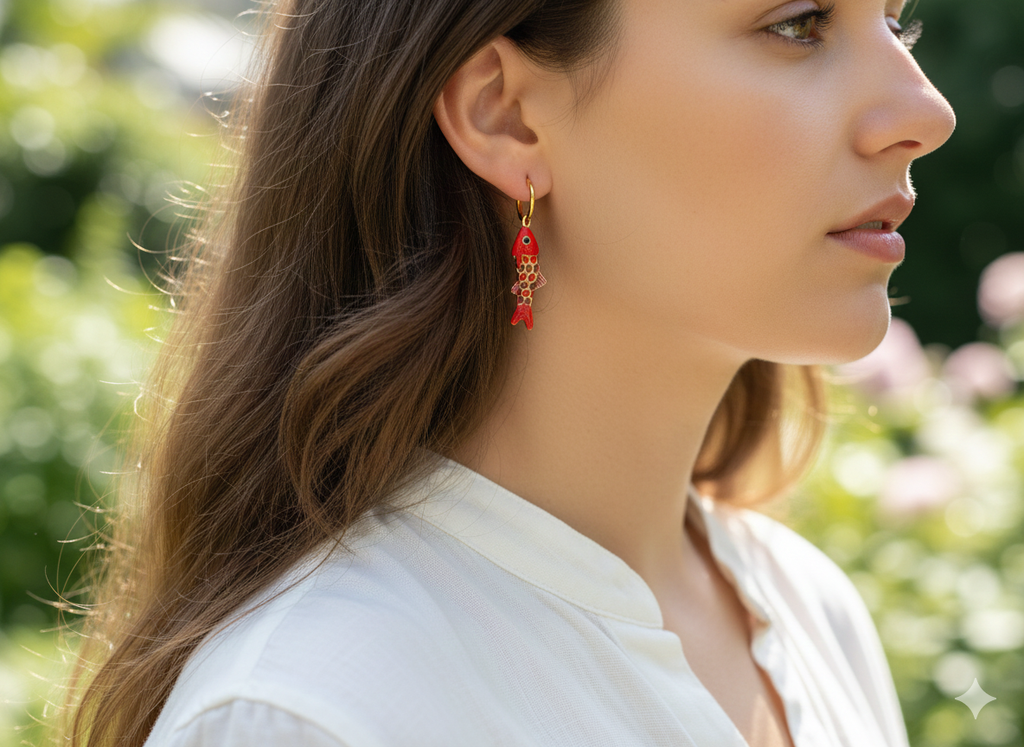 Boucles d’oreilles Poissons Émaillés Rouge Or