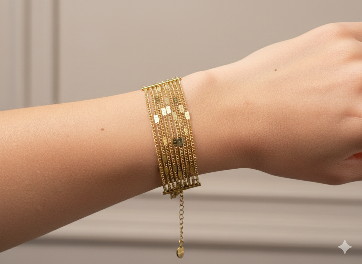 Bracelet multi-chaînes doré à barres verticales