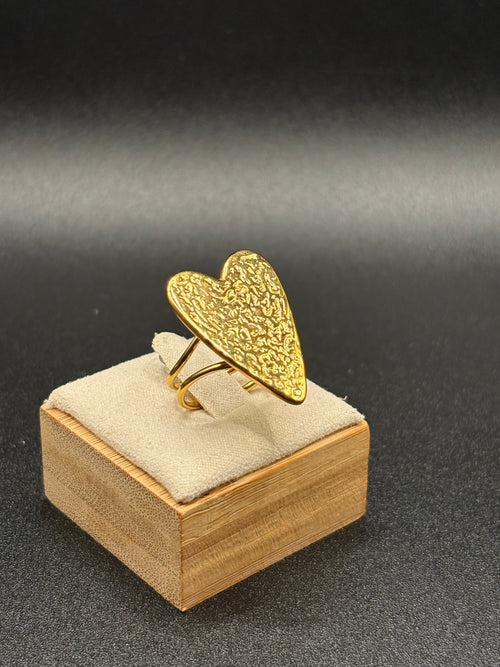 Bague Cœur Texturé Doré