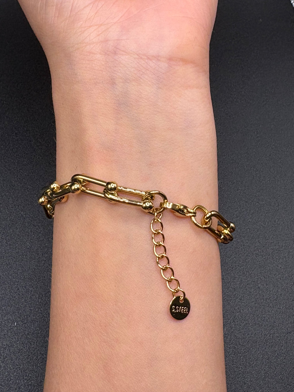 Bracelet Maillon Signature Doré Pavé