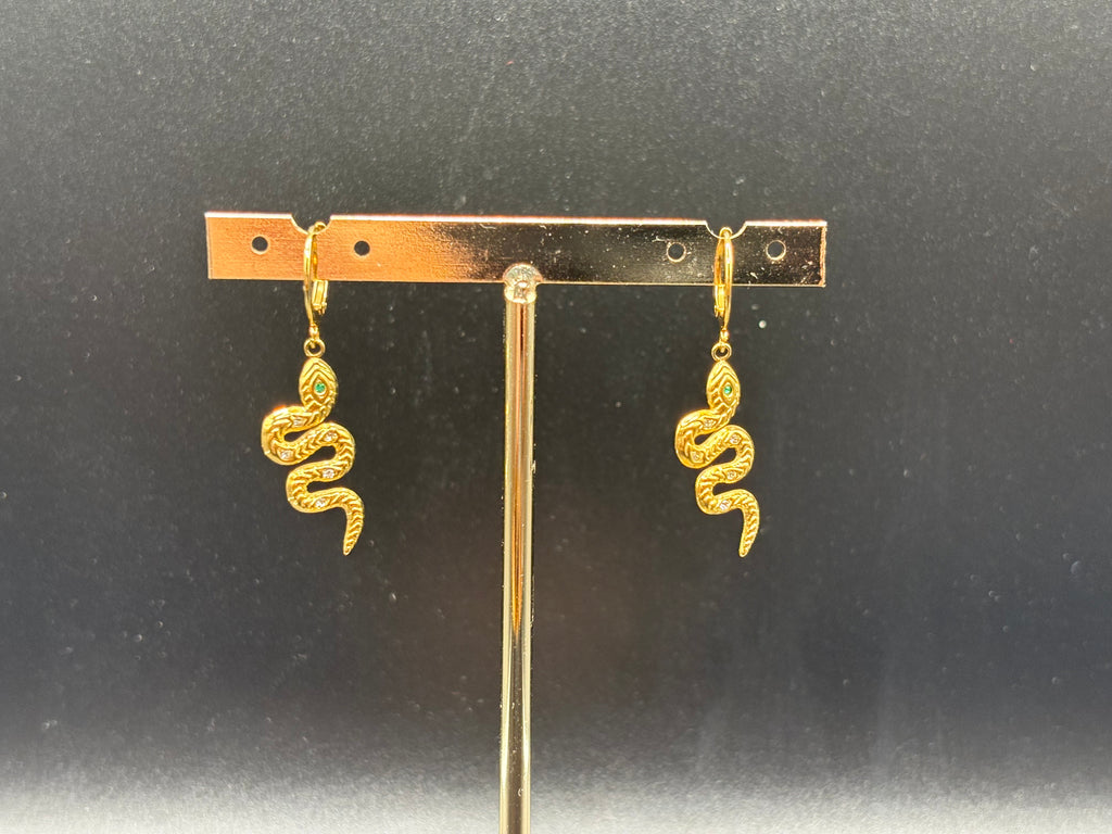 Boucles d’oreilles Serpent Doré – Œil Vert
