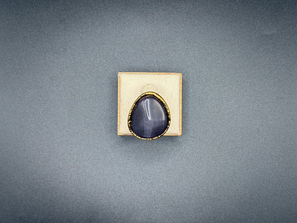 Bague dorée pierre grise – Cabochon ovale