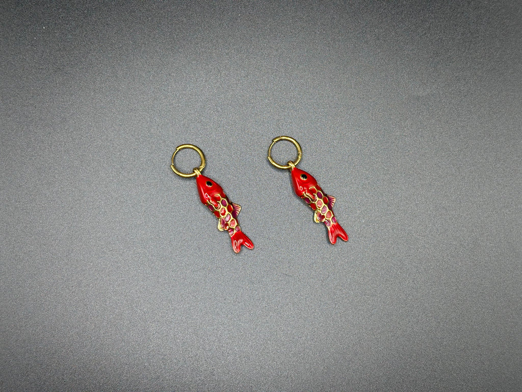 Boucles d’oreilles Poissons Émaillés Rouge Or
