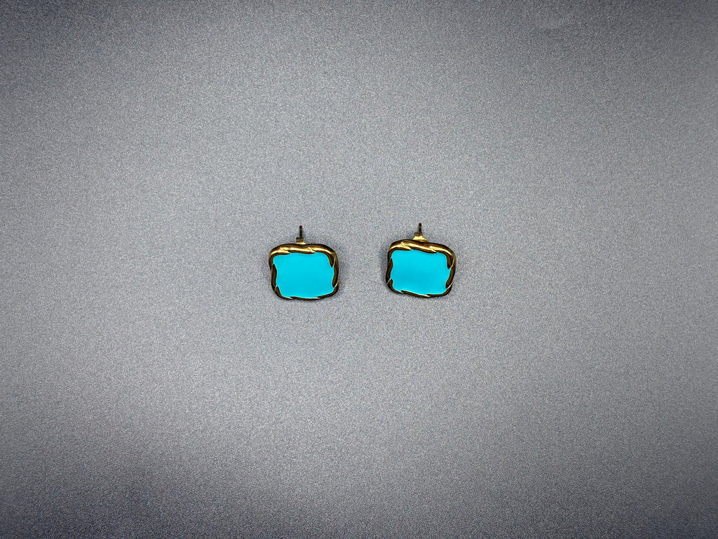 Boucles d’oreilles carrées turquoise dorées