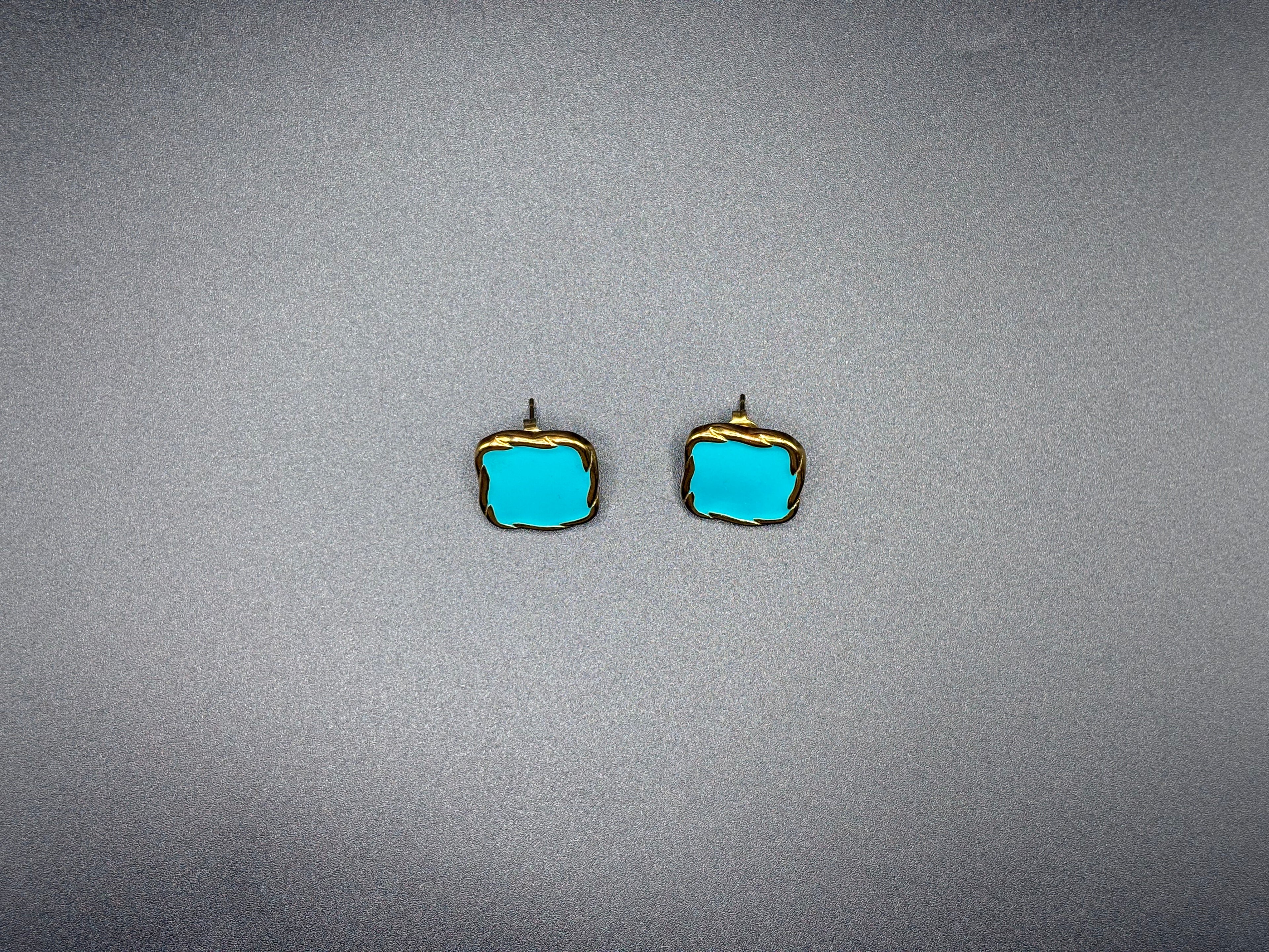 Boucles d’oreilles carrées turquoise dorées