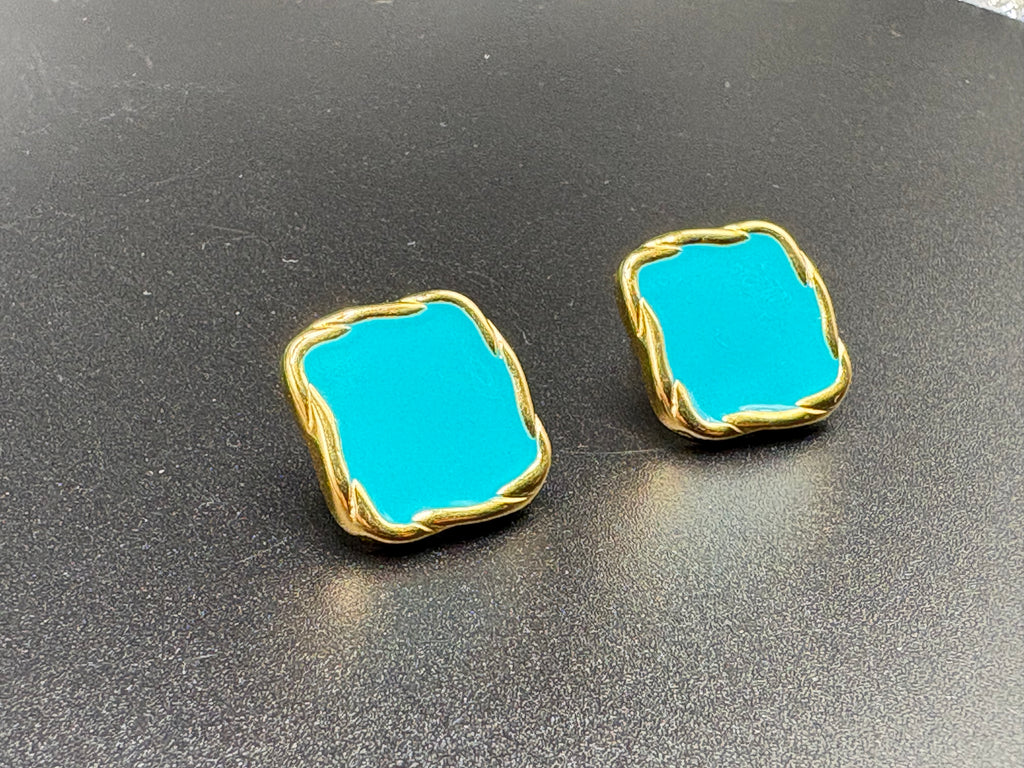 Boucles d’oreilles carrées turquoise dorées