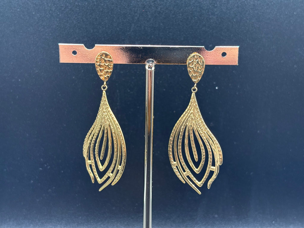 Boucles d’oreilles pendantes Feuille Dorée Sculptée