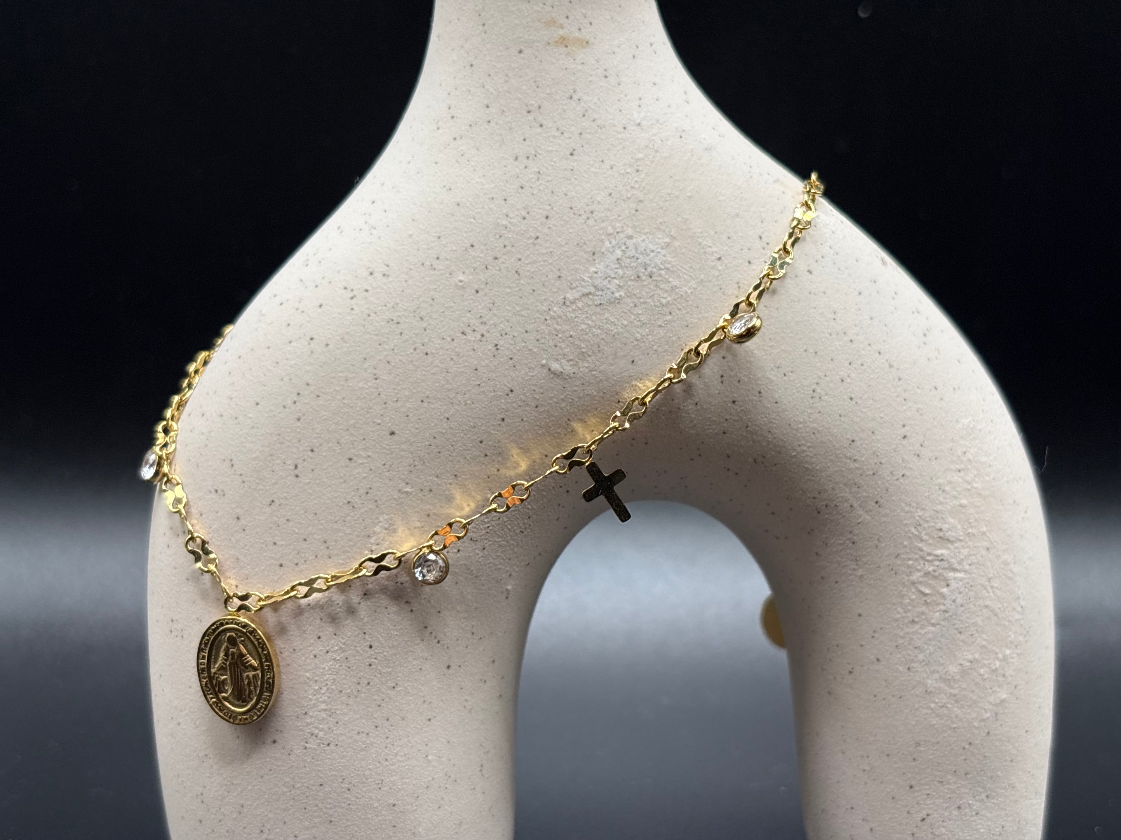 Bracelet de cheville doré Croix & Médaille