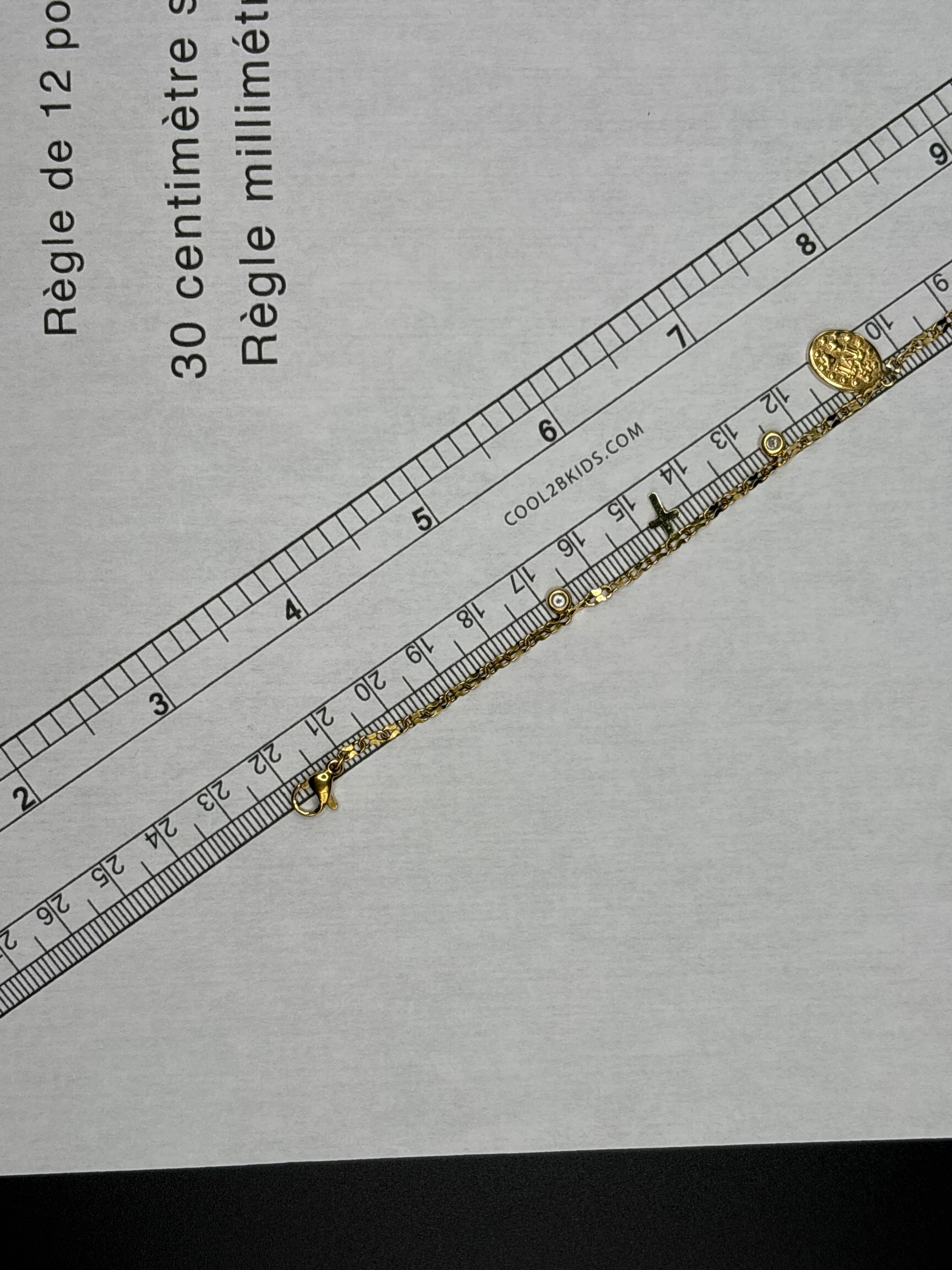 Bracelet de cheville doré Croix & Médaille