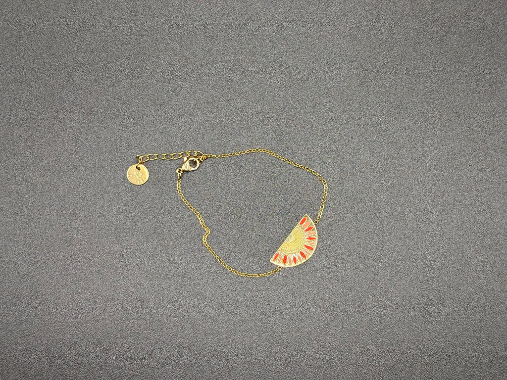 Bracelet Éventail Doré Émaillé Corail